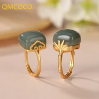 qmcoco silver color retro design square stone ring fashion geometric woman ring 2022 chinese style open adjustable ring
