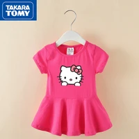 takara tomy 2022 cute hello kitty summer dress girls cotton breathable cartoon print dress baby breathable round neck dress