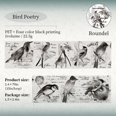 Черно-белый цветок, бабочка, птица, декоративная клейкая лента, ретро, растительная маскирующая лента Васи, наклейки для скрапбукинга, этикетки, канцелярские принадлежности