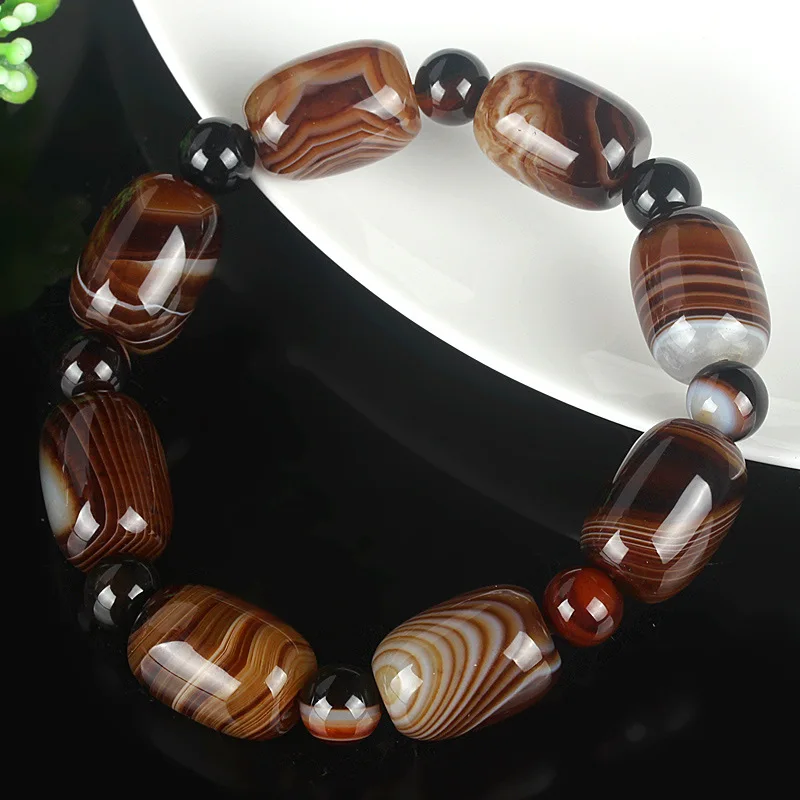 

Brazil Natural Silk Agate Barrel Beads Bracelets for Men and Women Passepartout Transfer Drum Beads Bracelet
