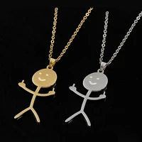 funny middle finger doodle necklace smiley matchstick hand gesture pendant choker for men women hiphop fashion jewelry gift
