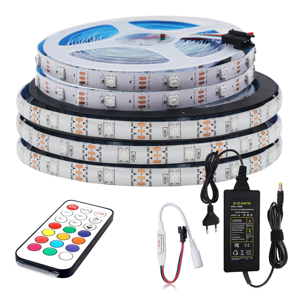 

RGB LED Strip Light WS2812B Addressable Pixel Tape with Remote Controller For TV Back Lamp DC5V 1-5M IP30/IP65 With Power Kit