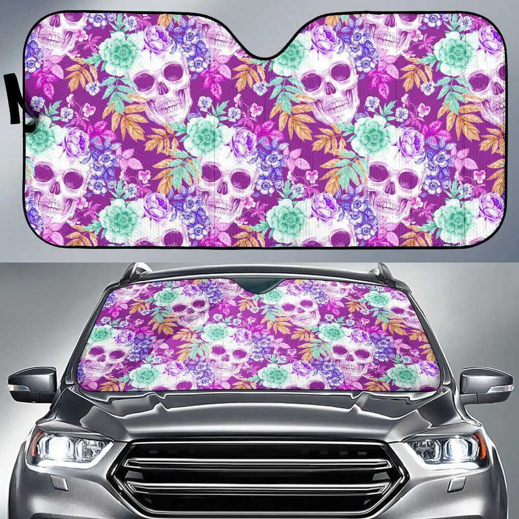 

Neon Skull Floral Pattern Print Car Sun Shade
