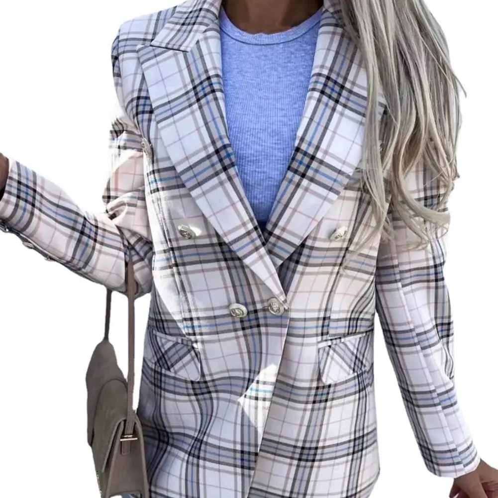 

Midi Blazer Plaid Print Blazer Coat Autumn Winter Women Long Blazer