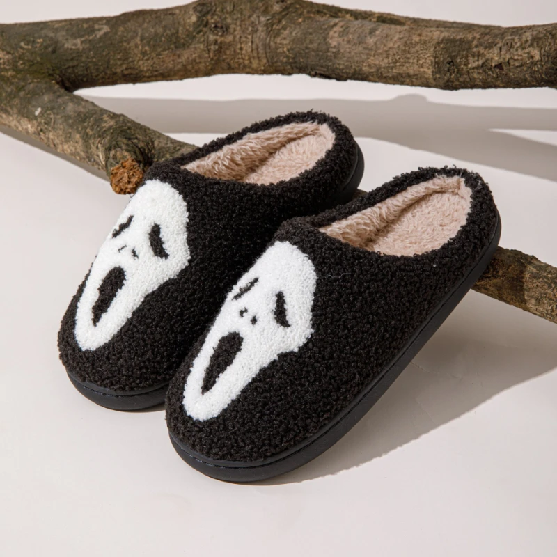 

Halloween Skull Slippers Men Women Cartoon Winter Couples New Plush Warm Indoor Outdoor Cotton Shoes Home Comfort Casual Shoes