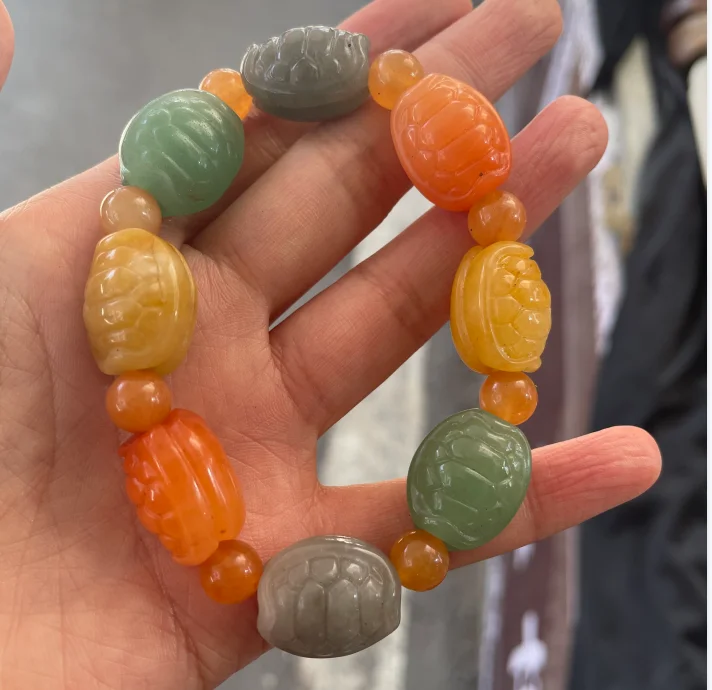 

Natural Colorful Jades Bracelet Men Women Healing Jewelry Colored Agate Turtle Shell Beads Elastic Beaded Lucky Amulet Bracelets