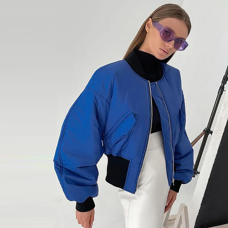 Wind Stitching Cotton Clothing Female 2022 Autumn and Winter New Color Collision Comfortable Warm Casual Long-Sleeved Jacket