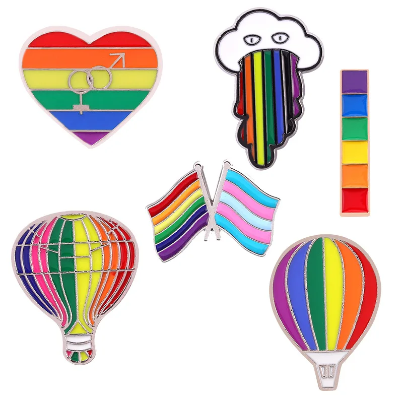

New Hot Selling Rainbow Jewelry Creative Cartoon Hot Air Balloon Flag Paint Alloy Badge Lapel Pin