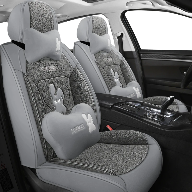 

Universal Car Seat Covers For Sedan SUV Warmer velvet 5 Pieces Full Set For Front and Rear Seats Fur Cushion Mats Bunny Design
