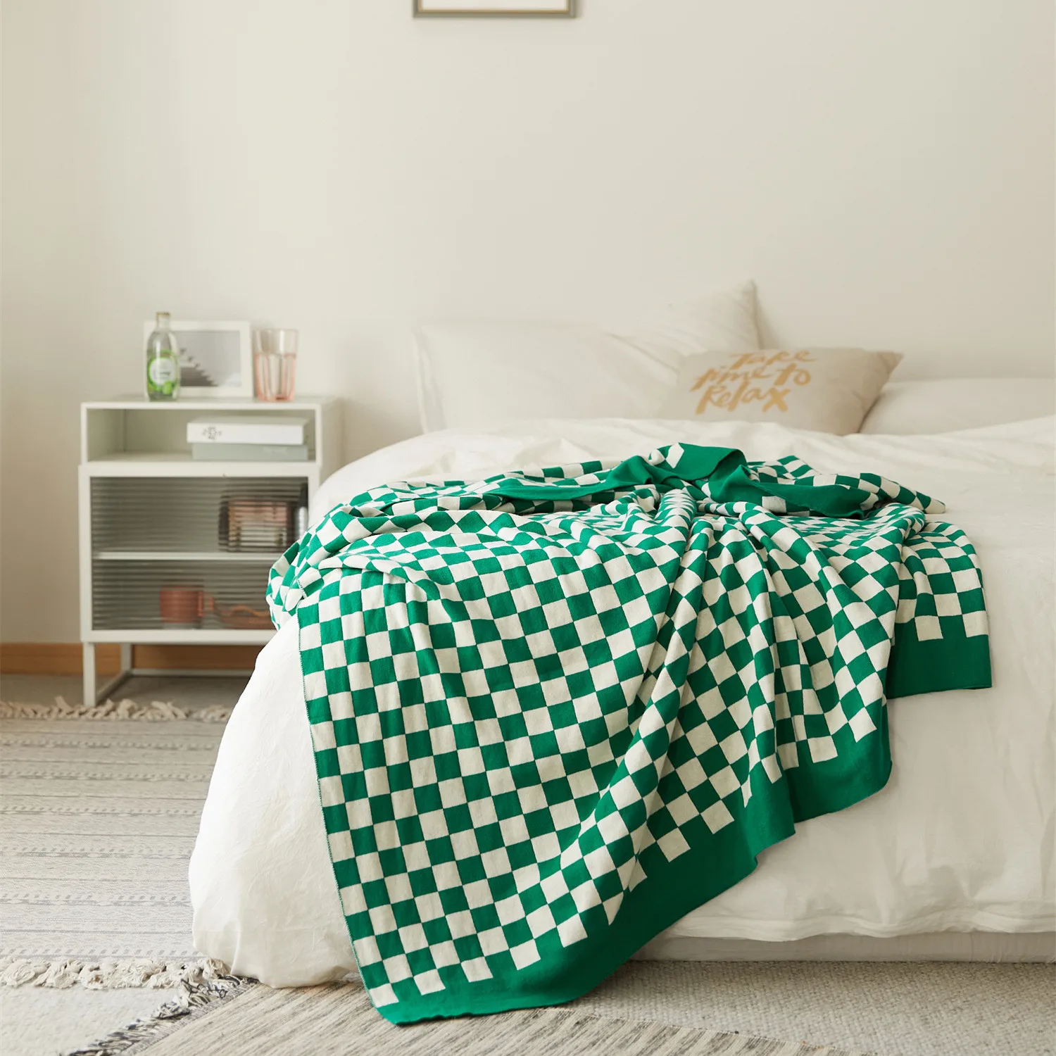 

Nordic Style Checkerboard Knitted Nap Cover Blankets for Sofa Bed Soft Outfit Collocation Decorative Blanket 130x160cm