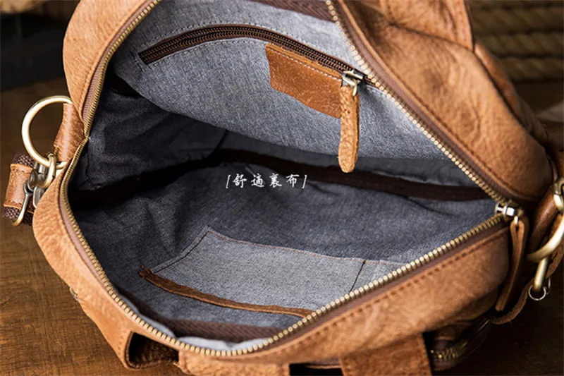 Vintage handmade natural real cowhide men's handbag business shoulder messenger bag casual genuine leather work brown briefcase