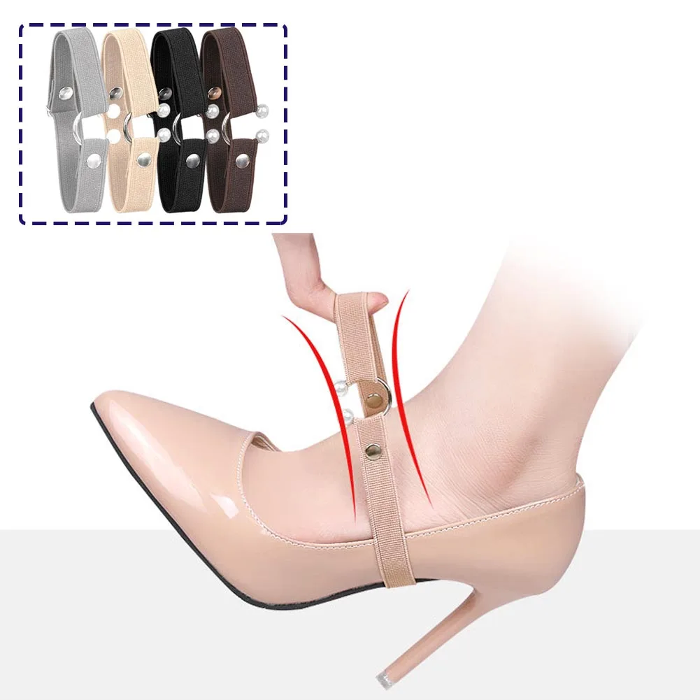 

1 Pair Women Shoelace For High Heels Adjustable Elastic Shoe Strap Belt Ankle Holding Anti-Skid U-shaped Pearl Lazy Shoelace