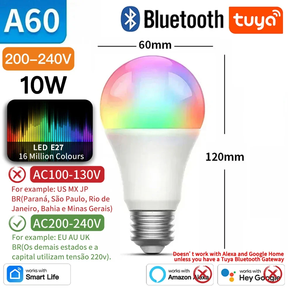

TNCE Tuya E27 Bluetooth/WIFI/Zigbee светодиодная RGB лампа
