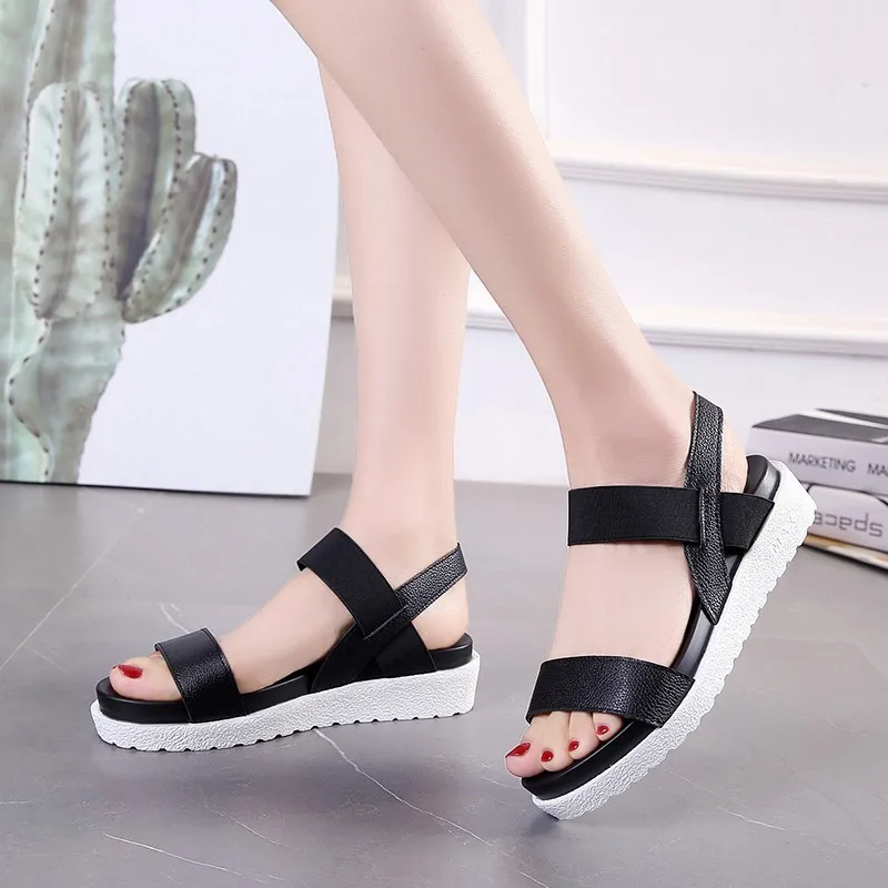 

Woman Women's Summer Sandals Peep-toe Low Shoes Roman Sandals Ladies Pull-on Sandalia Feminina Fashion 2022 New Large Size 36`42