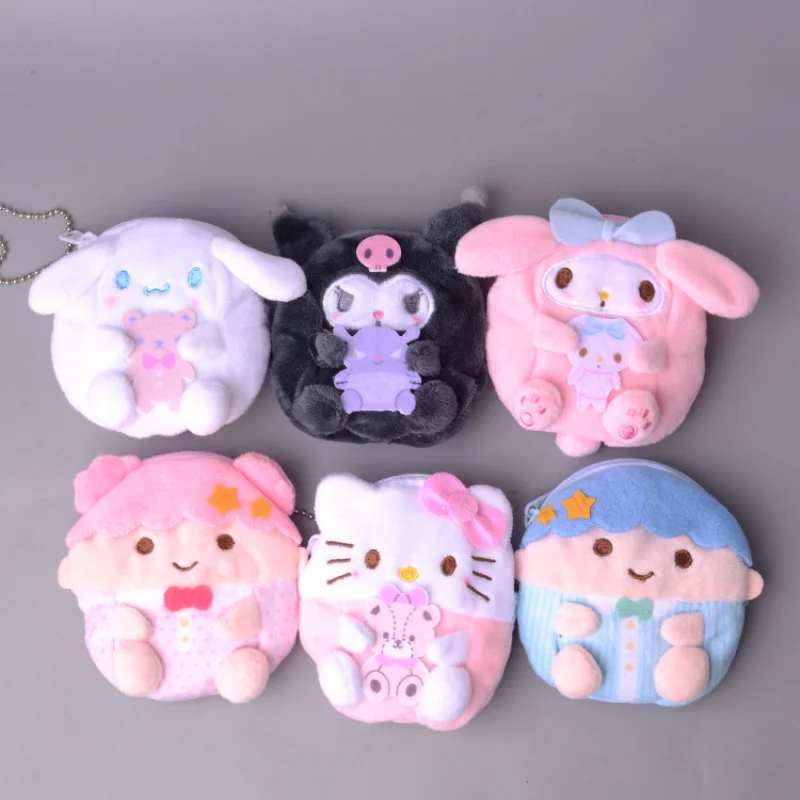 

9 см Kawaii Sanrioss аниме Kuromi Melody Cinnamoroll Kt кошка пурин собака кошелек плюши игрушка брелок милые животные кукла подвеска
