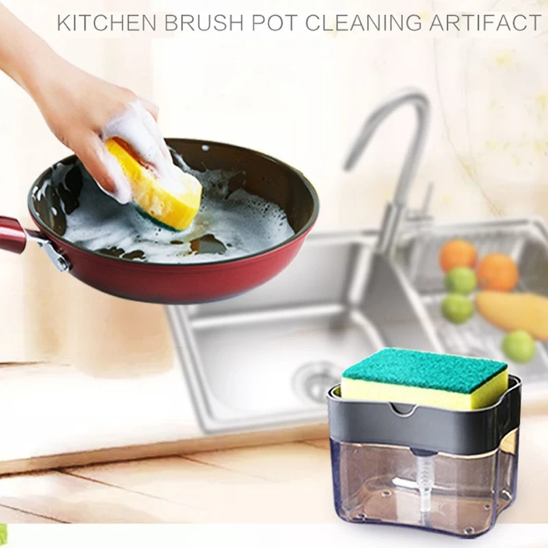 

Kitchen Soap Dispenser with Sponge Holder 2 in 1 Manual Press Liquid Sponge