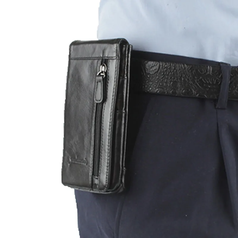 Hot Sale Men Genuine Leather Waist Bag Cell/Mobile Phone Case Card Holder Purse Pouch Hook Belt Skin Cowhide Fanny Pack