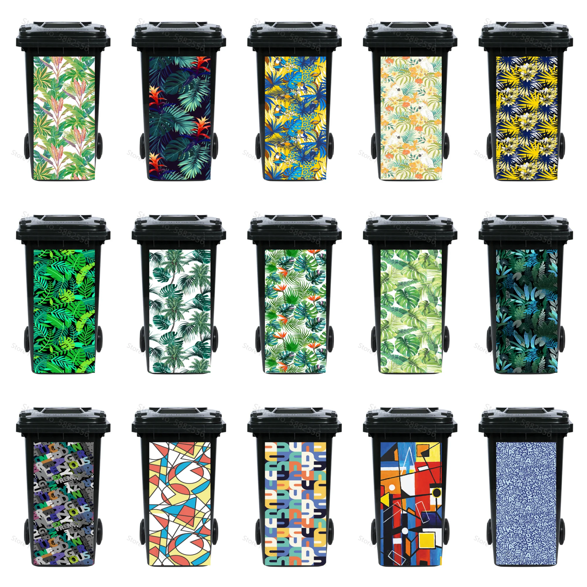 Sticker Outdoor Dustbin Decoration Wallpaper Self-adhesive Pvc Letters Decal Rubbish Bin Sticker Leaf Home