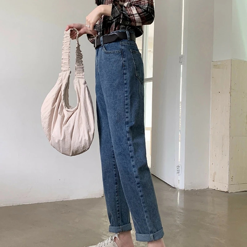 Black New Women Fleece High Waist Straight Jeans Slim Body Wide Leg Daddy Pants 2021 Woman Korea Plush Jean Oversize Denim Pant