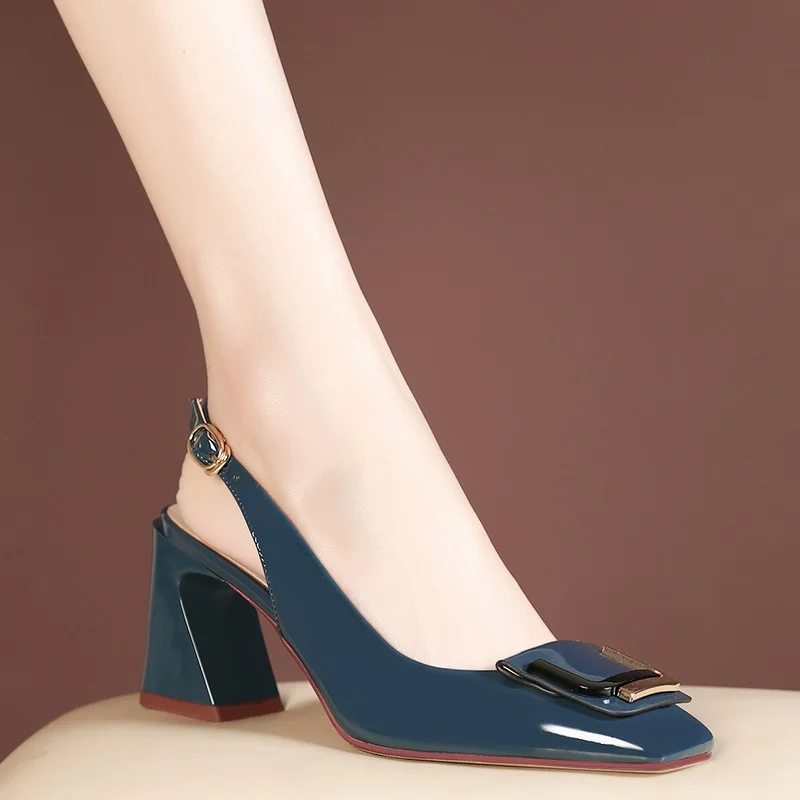 cut-outs open toe summer sexy high heel shoes woman sandals female buckle party shoes ladies leather beach sandals black mules