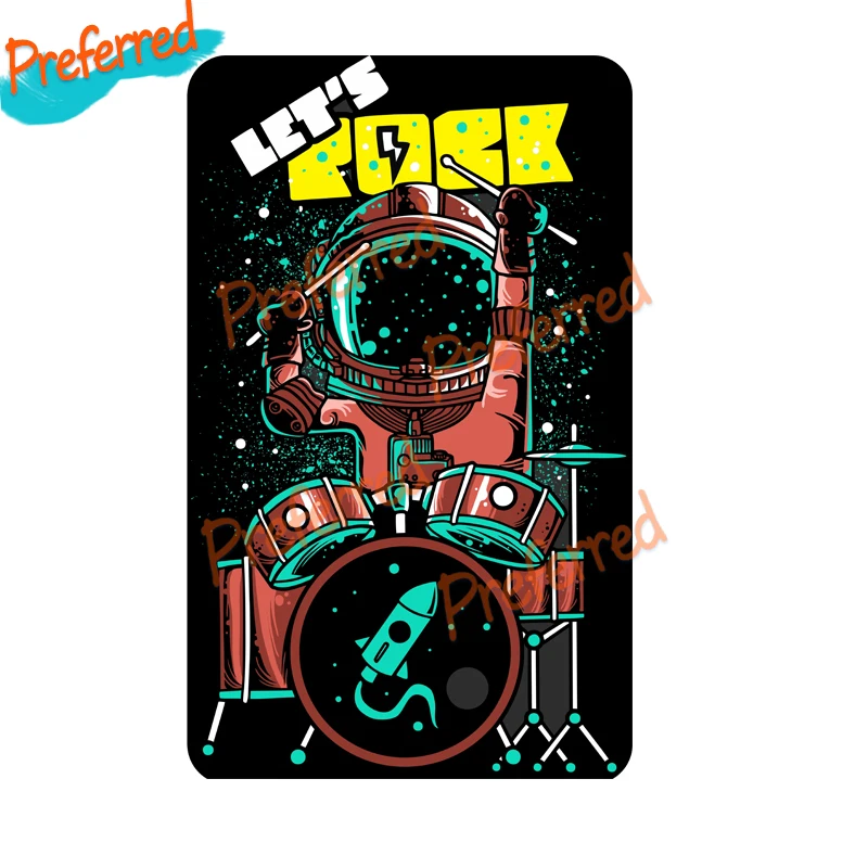 

High Quality Spaceman Playing Drum LETS ROCK Decal Motocross Racing Laptop Helmet Trunk Wall Vinyl Car Sticker Die Cutting