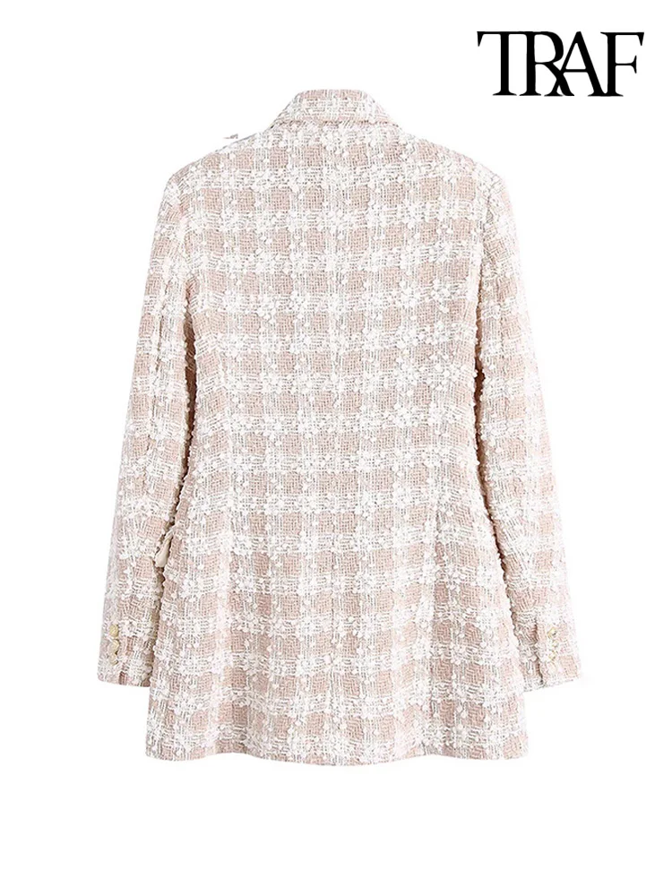 Пиджак женский твидовый двубортный с длинным рукавом и карманами | Женская