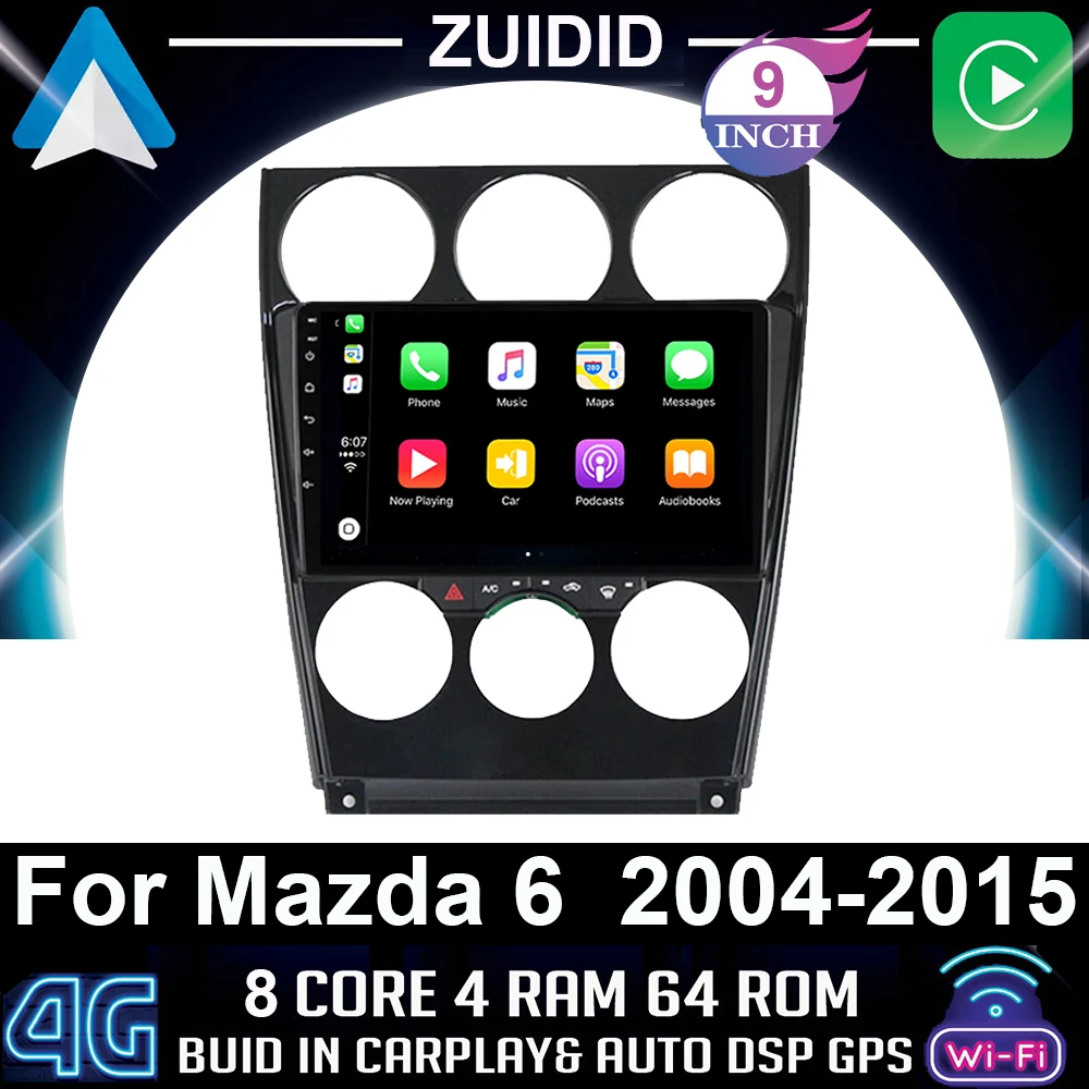 2Din Carplay Android10.0 Car Multimedia Player For Mazda 6 2004-2015 Car Radio GPS Navigation Auto Radio Stereo Blutooth Player