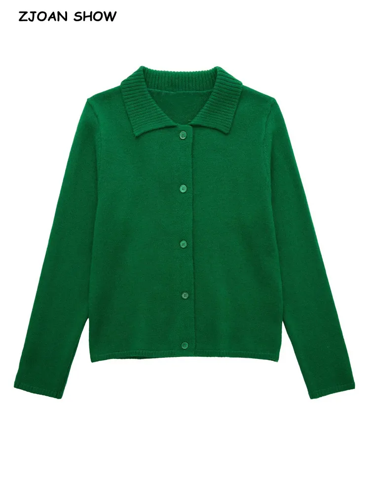 

Женский вязаный кардиган в стиле ретро, зеленый свитер с лацканами и длинными рукавами, свободный трикотажный джемпер на пуговицах, Осень-з...