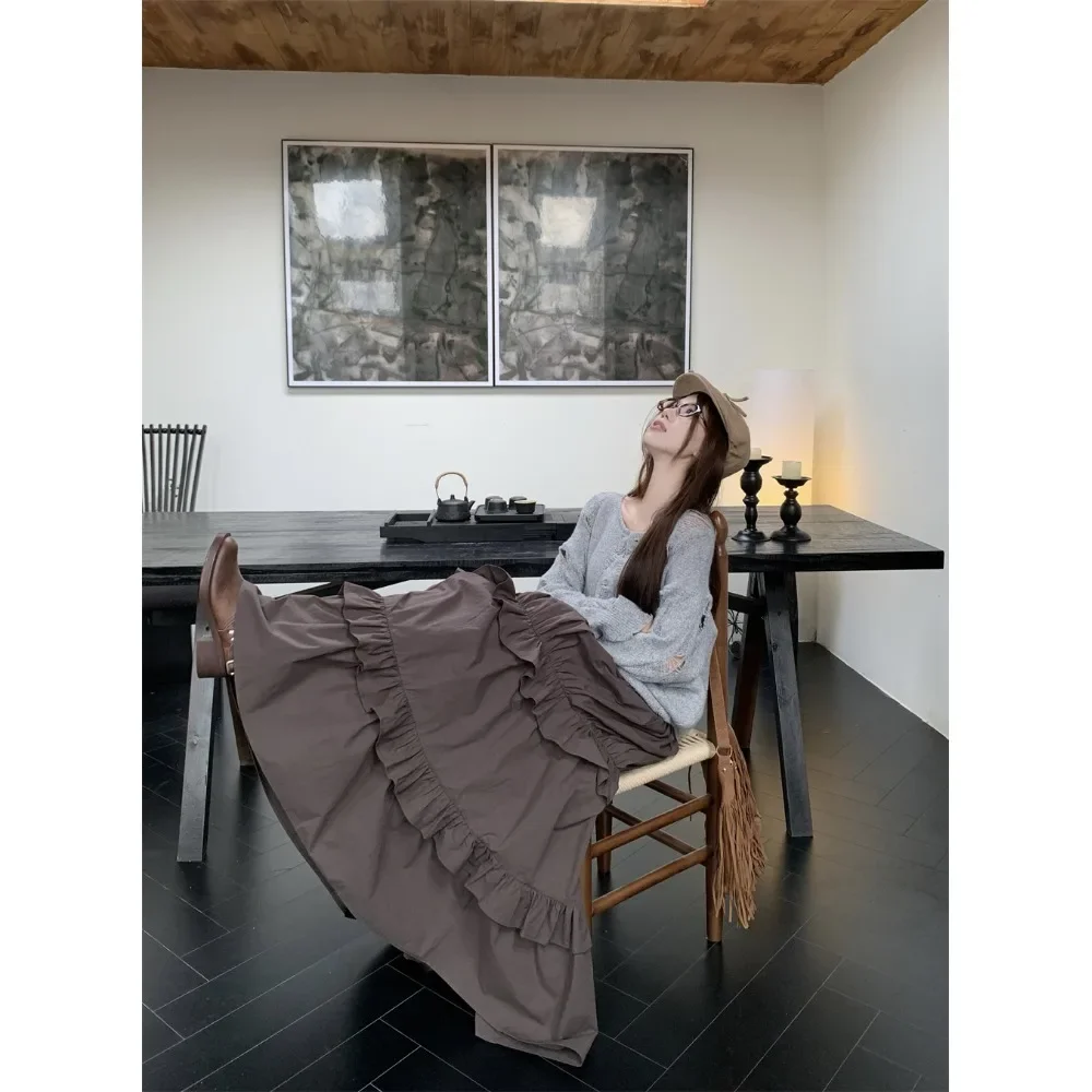 Модный вязаный топ с длинными рукавами и длинной юбкой женская осенняя