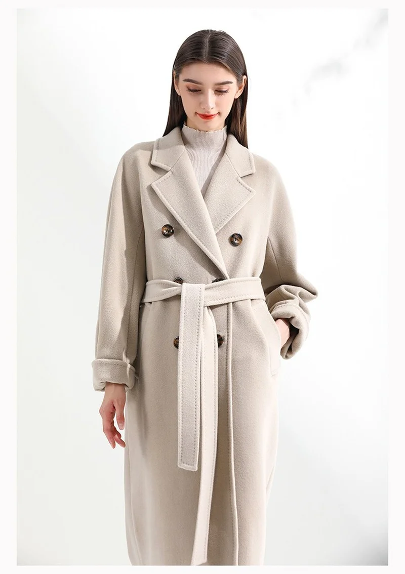 

Breasted Classic Cashmere Coat Women Solid Color Lapel Double Wool Coats Autumn Winter Warm Long Outwears Casual Commute Outcoat