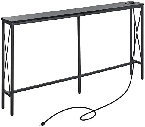 

7.9\u201D Console Table with Power Outlet, 7.9"Dx63"Wx31.5"H Sofa Table for Living Room, Long Slim Entryway Table wi