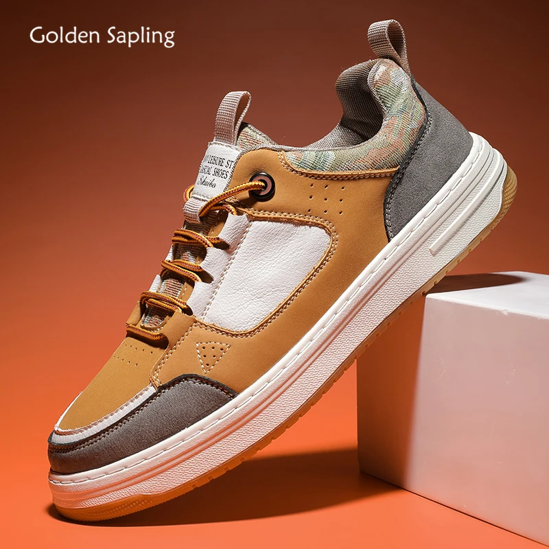 

Golden Sapling Skateboard Shoes for Men Genuine Leather Flats Fashion Men's Casual Shoes Leisure Platform Skateboarding Loafers