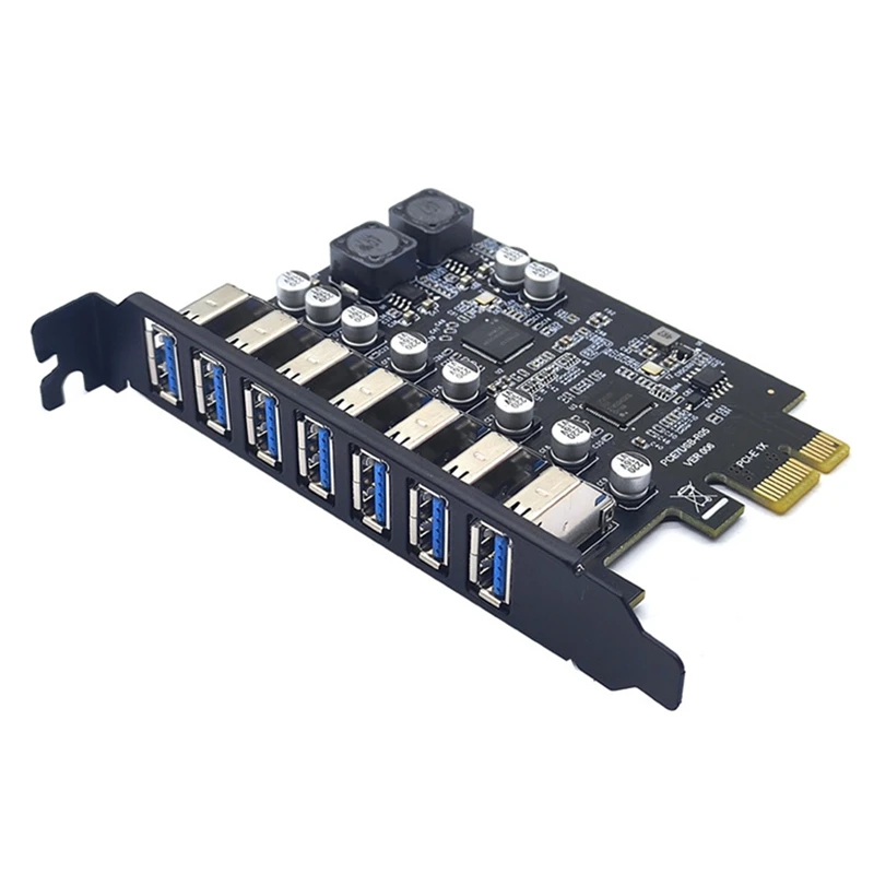 

USB3.2 Front GEN1 Expansion Card PCI Express Adapter Card 7 Ports USB 3.0 Hub Adapter Riser Card