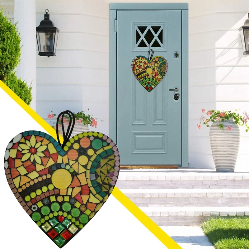 

Colorful Mosaic Garden Heart Sculpture Hanging Ornament Romantic Retro Resin Crafts Decoration For Home Garden Courtyard