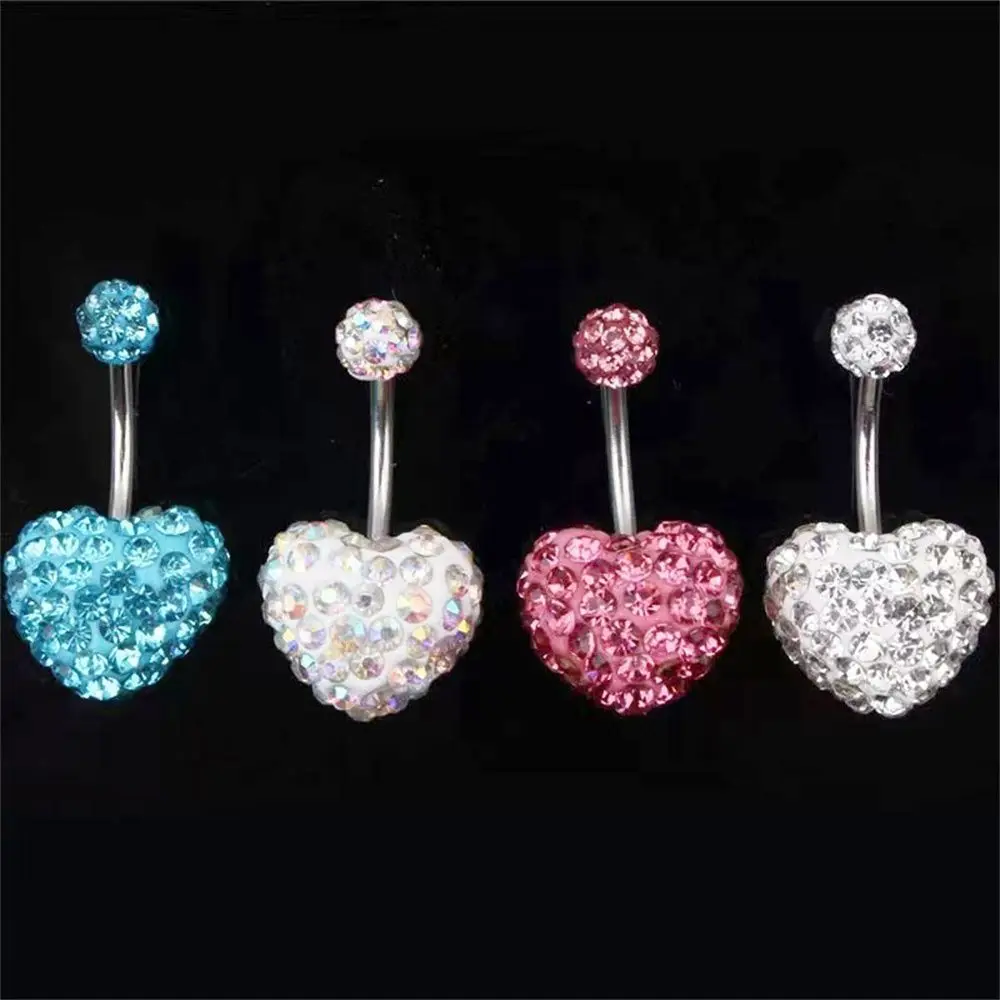 

Surgical Steel Jewellery Dangly Bars Multi Crystal Heart Belly Bar Body Piercing Fake Belly Ring Navel Rings