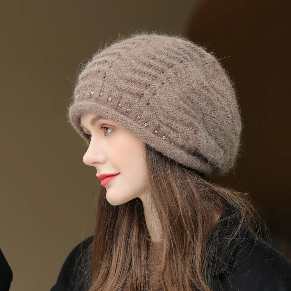 

Новая модная Милая Женская Шапка-бини, зимние теплые вязаные однотонные повседневные мешковатые шапки-бини в полоску с запахом