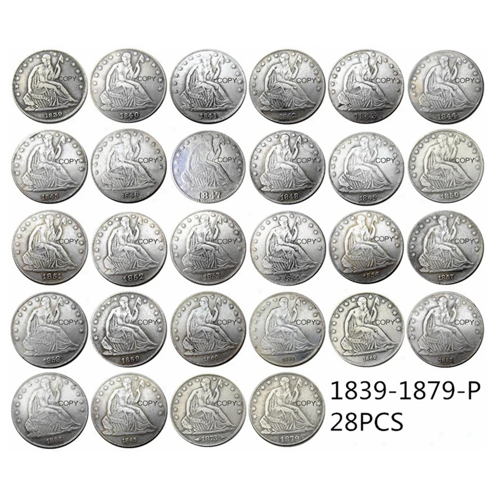 

US Full Set Of(1839-1879 )P O CC S 62pcs Liberty Seated Half Dollar Silver Plated Copy Decorate Coin