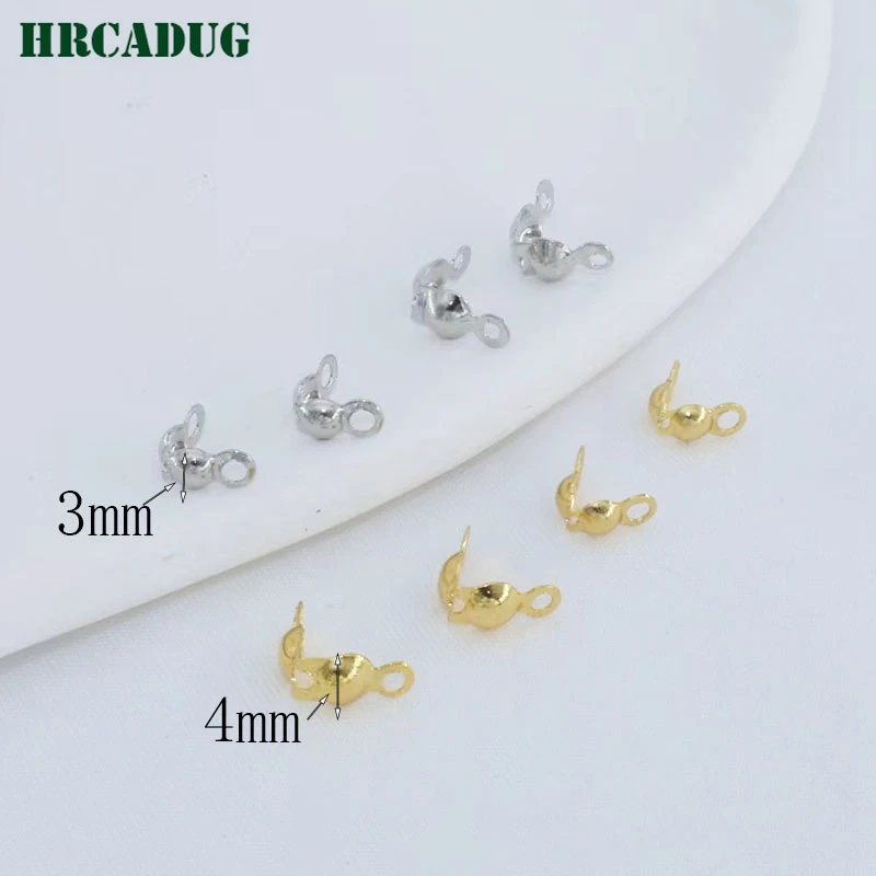 Jewelry Supplies Double Clip Clasps 18K Gold Plated Ball Chain End Connector Calotte Crimp Beads Tip Knot Cover DIY Accessories