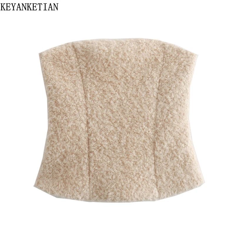 KEYANKETIAN 2025 новый женский корсет с махровой текстурой без бретелек укороченный топ