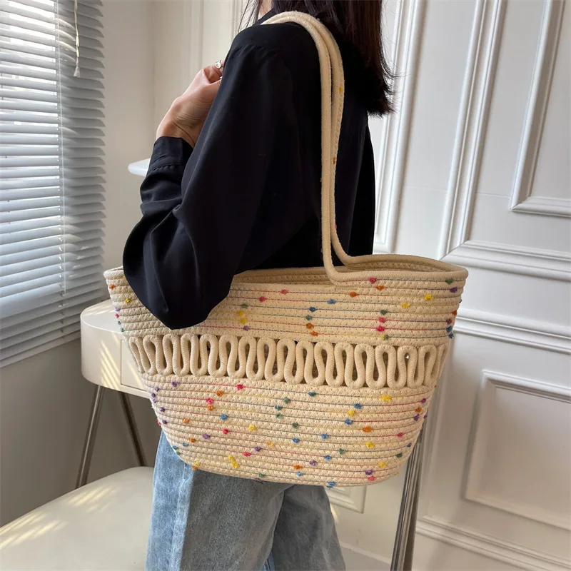 Single Shoulder Bag Hollow Cotton Woven Bag The Large Capacity of French New Summer Straw Bag Seaside Holiday Beach Bag Female
