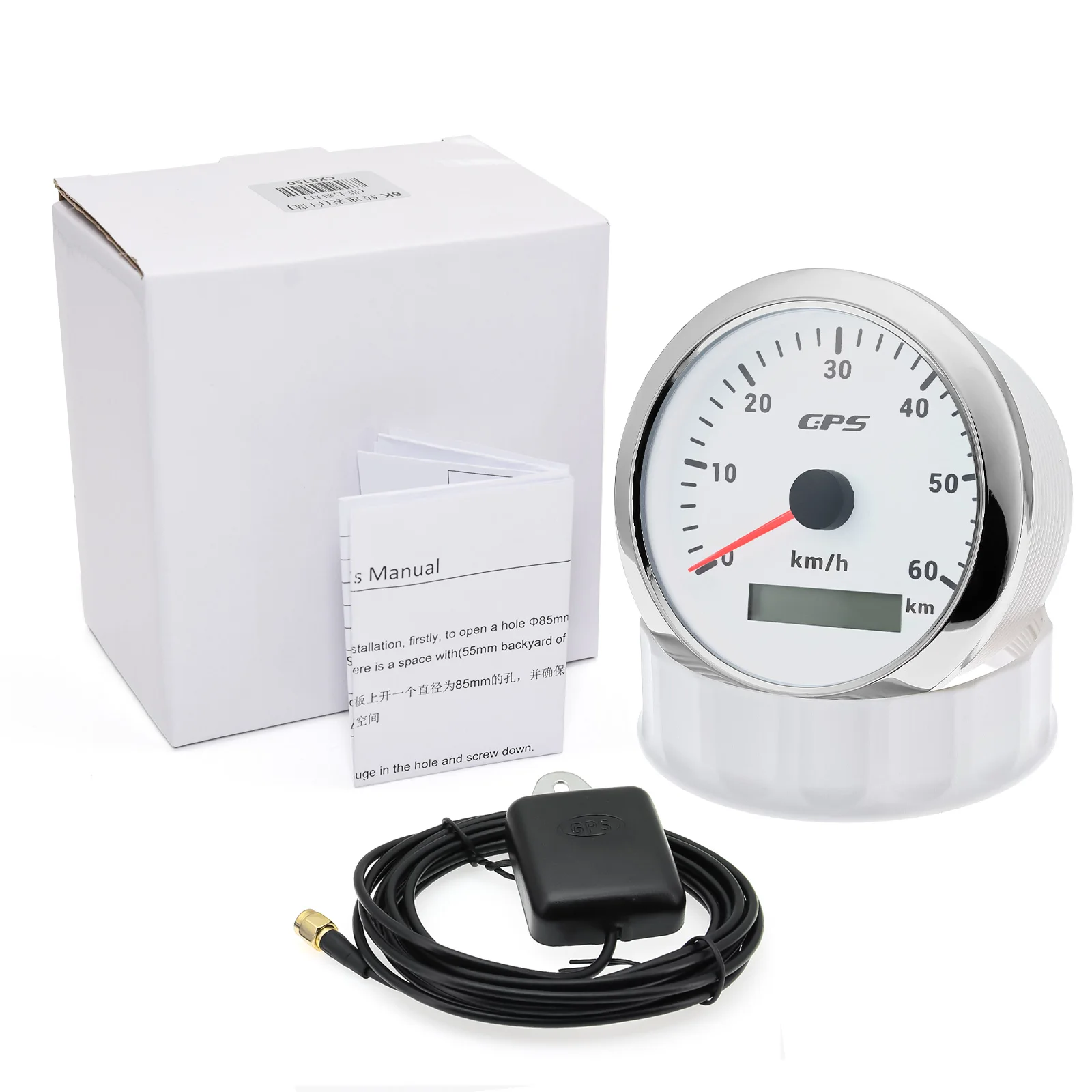 

7-цветный светодиодный 30/60/80/120/200KMH 85 мм GPS-спидометр с GPS-антенной для мотоцикла, лодки, автомобиля, грузовика, датчик скорости 9-32 В