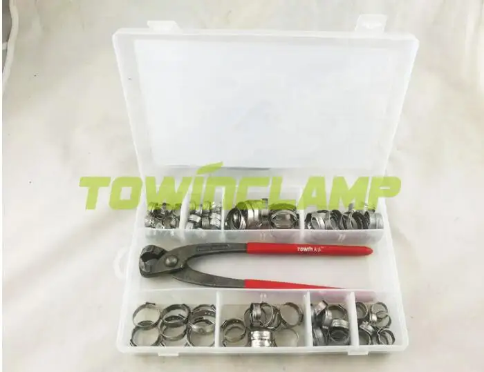 

Free shipping Pipe Clamp High Quality 80 PCS with one pliers Stainless Steel 304 Single Ear Hose Clamps Assortment Kit Single
