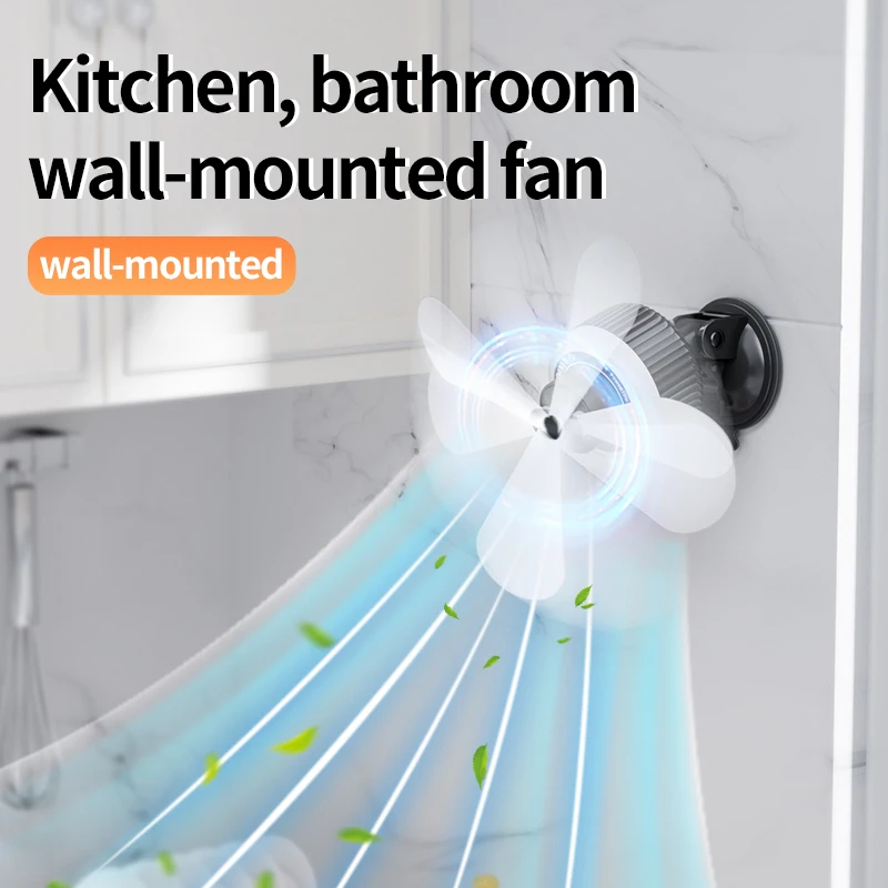 

8000mah Wall Fan with LED Light, Auto-Oscillating Desk Fan with Remote & Suction cups, Rechargeable Battery Operated Kitchen Fan