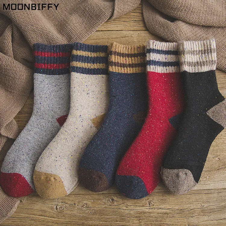 

Thick Terry Wool Socks Women for Autumn and Winter with Striped Dotted Yarn Warm Christmas Socks Winter Socks Women Home Socks