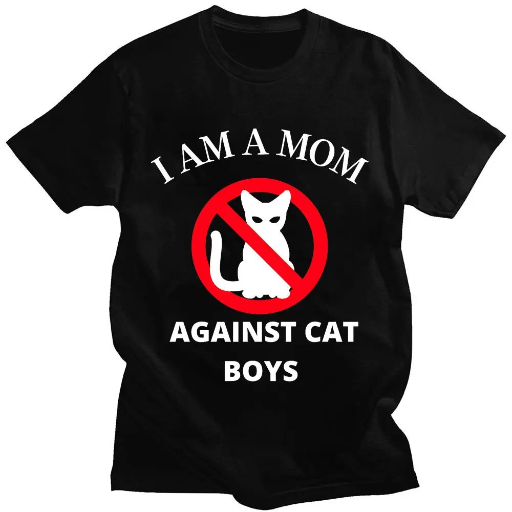

Футболка с забавным аниме «I Am A Mom with Cat» для мальчиков, новинка, Классические графические футболки, мужские повседневные свободные футболки ...
