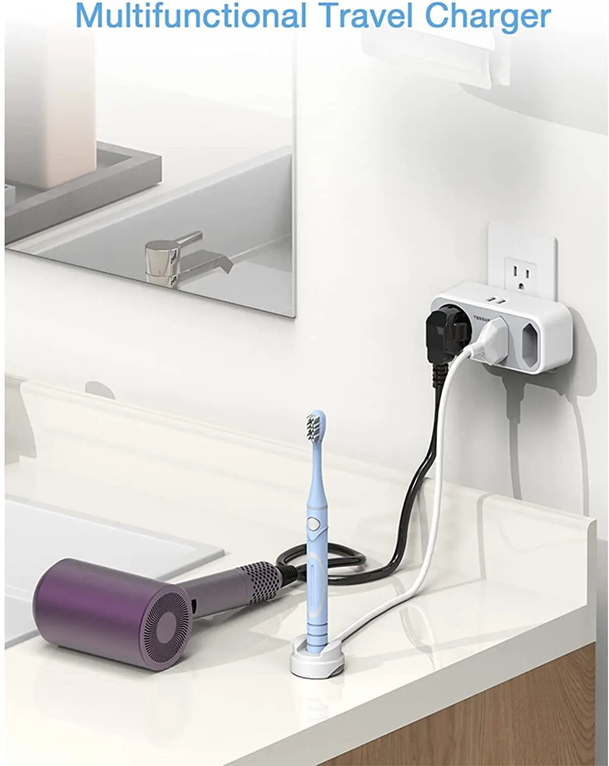 Адаптер питания TESSAN с 3 розетками стандарта Европа и 2 USB-портами типа B настенное