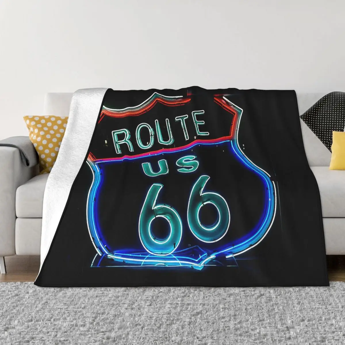

Chopper Motorcycle Route 66 Blankets Fleece Printed Portable Super Warm Throw Blanket for Sofa Travel Quilt