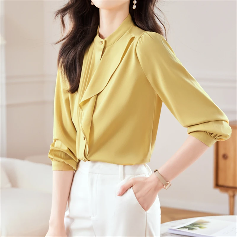 Женская шифоновая блузка с оборками элегантная повседневная свободная офисная