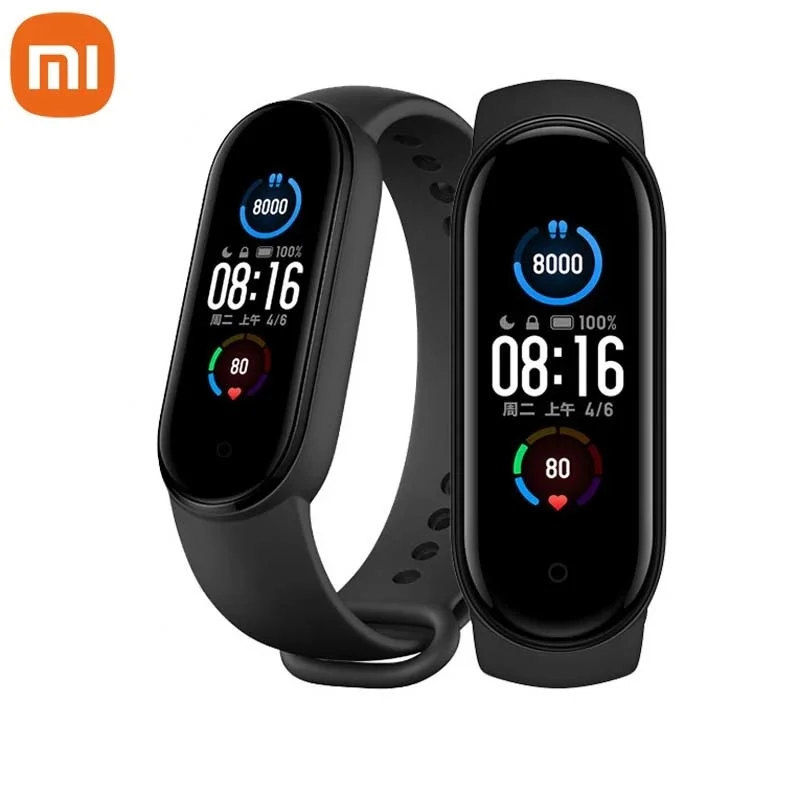 

Смарт-браслет Xiaomi Mi Band 5, спортивный водонепроницаемый фитнес-трекер с большим AMOLED экраном 1:1, пульсометром, Bluetooth 5,0