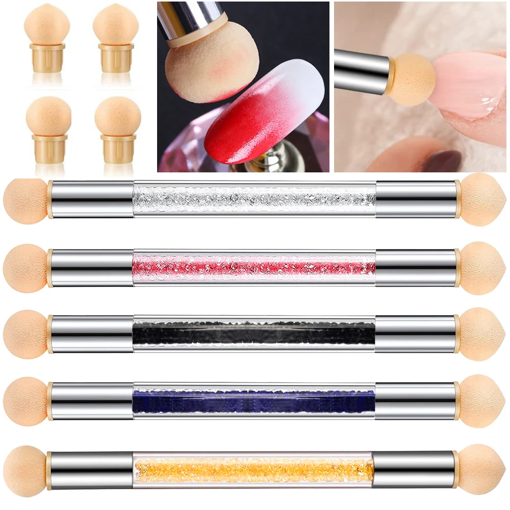 

1 шт. точечная ручка для ногтей двухсторонняя затеняющая Ручка Кисть для маникюра губка для ногтей ручка Стразы кисть для дизайна ногтей точ...